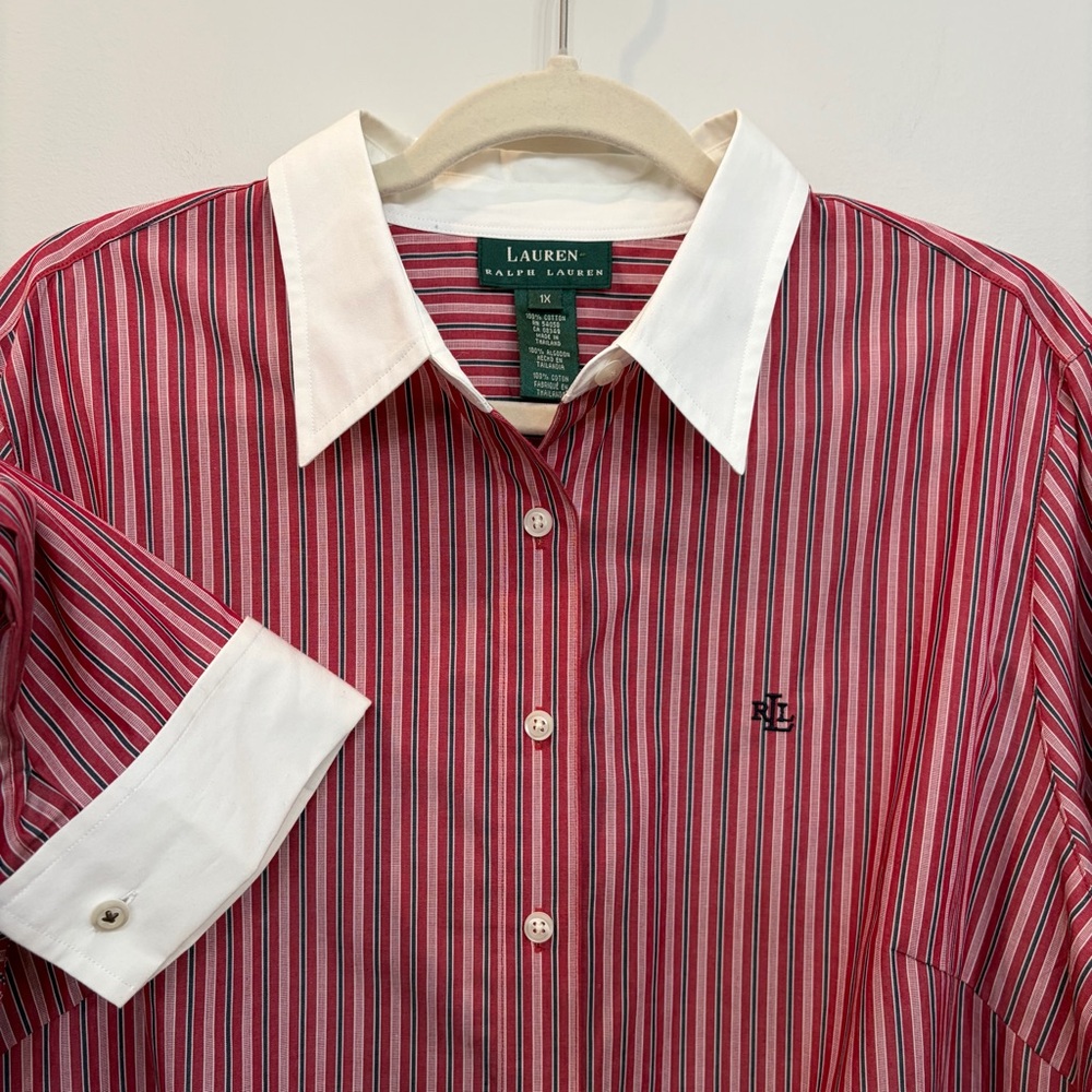 Lauren Ralph Lauren Women's Striped Long Sleeve Button Front Blouse Size 1X